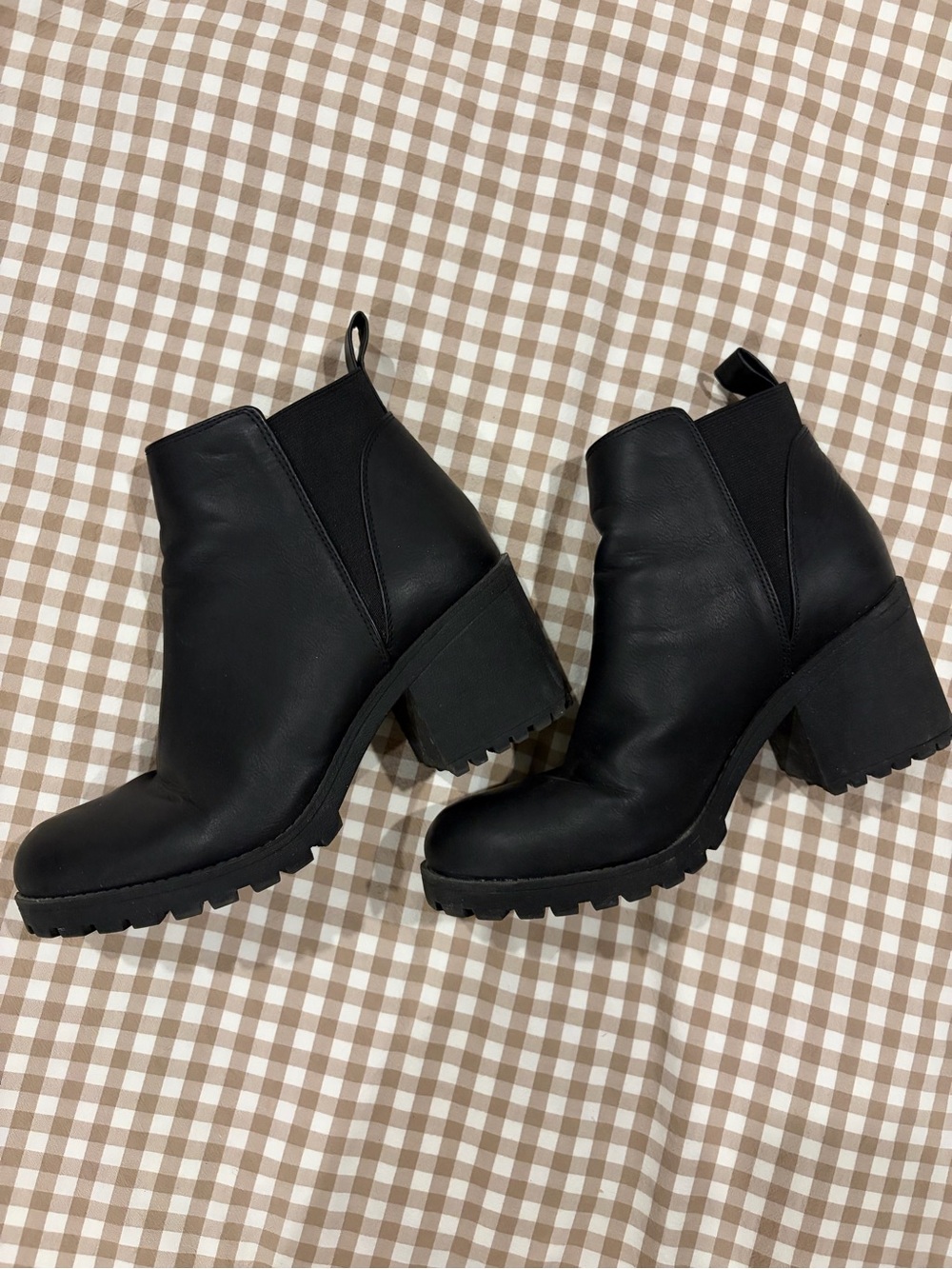 Black Chunky Heel Ankle Boots for Women